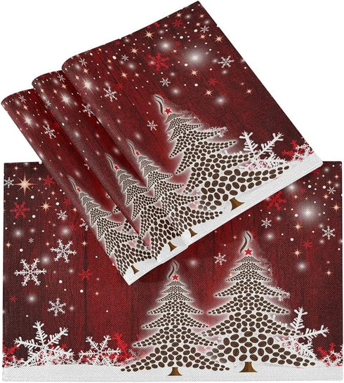 Christmas Tree with Snowflake Table Mats Placemats Set of 6 Winter Holiday Xmas Kitchen Mat Dining Place mat Heat-Resistant Easy Clean Happy New Y...