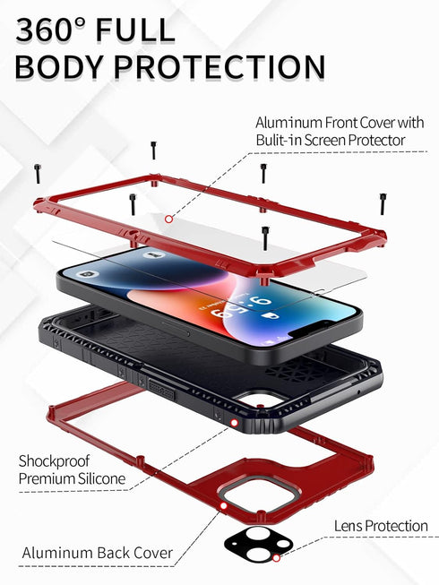 Unitedtime for iPhone 14 Case Waterproof with Built-in Screen Protector Full Body Rugged Hard Silicone, Military Grade Shockproof Dustproof Protec...