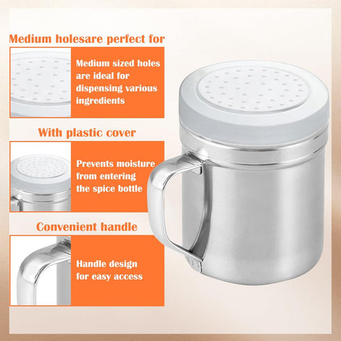 2Pcs Metal Salt Pepper Dredge Shakers, Stainless Steel Pepper Shaker Seasoning Jar With Handle, With Hole And Cover, Suitable For Pepper, Cinnamon...