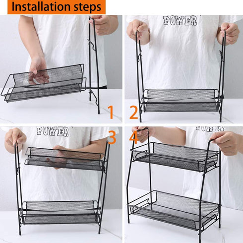 Metal 2 Tier Spice Storage Rack for Kitchen, Countertops, Cabinets, Organizer for Bathroom,Basket for Office and Home, Black...