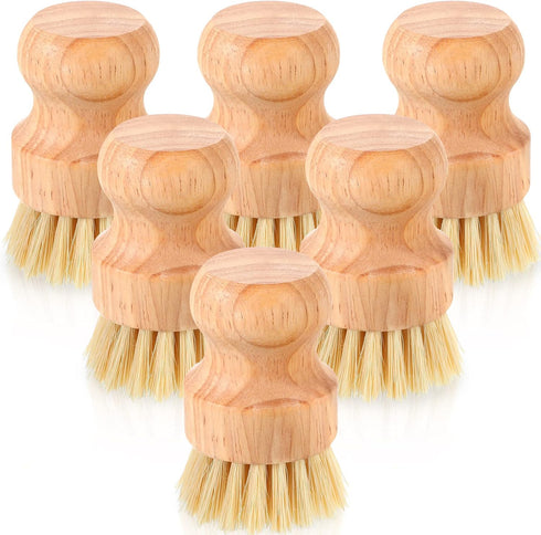 Bamboo Dish Scrub Brushes Wooden Cleaning Scrubbers Set Kitchen Dish Brush Wood Dish Scrubber Dishwashing Brush with Natural Sisal Bristles for Ho...