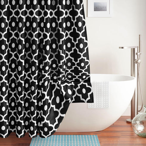 Biscaynebay Textured Fabric Shower Curtains for Bathroom 72" X 72", Black Morocco Pearl Printed Linen Modern Hotel Luxury Quality Cloth Bath Curta...