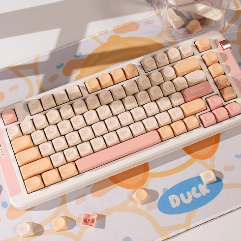 Cute Keycaps, Moa Profile Keycaps 75 Percent,PBT Double Shot Keycaps Set, Pink Round 130 Keys for Mechanical Keyboard 61/64/75/84/87/104/108 Layou...