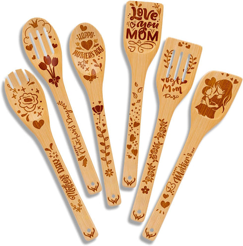 Premium Mother’s Day Bamboo wooden spoons for cooking - ideal wooden cooking utensils set Gifts For mom From Daughter - Wood Spoons for Cooking - ...