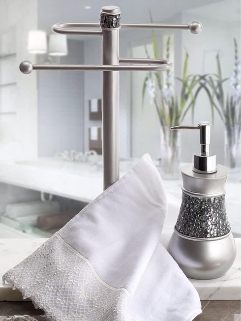 Crackled Glass Silver Hand Soap Dispenser for Bathroom, Decorative Countertop Lotion Dispenser, Elegant Liquid Soap Dispenser with Sturdy Pump for...