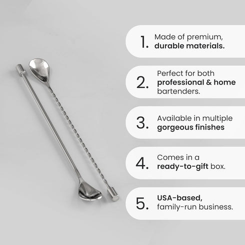 A Bar Above 2-Piece Gold Bar Spoon Set, 12-Inch Heavyweight Cocktail Mixing Spoons, Gold-Plated Stainless Steel Drink Stirrers for Shakers and Mix...
