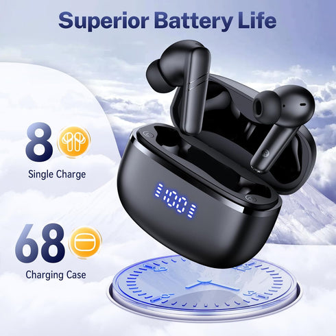 GNMN Wireless Earbuds Bluetooth Headphones Deep Bass Stereo Sound Ear Buds Waterproof Earphones 68Hrs Playback with Wireless Charging Case & Mic f...
