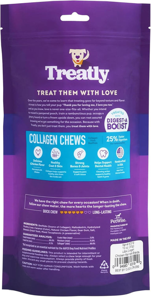 USA Collagen Braids Assorted Dog Chew Treats - Chicken Marinade Flavor, 10oz/1 Pack...