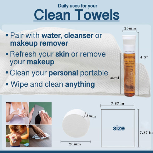 100 Pack Compressed Towels Tablets, Portable Facial Washcloth with a Water Storage Case, Travel Coin Tissue, Gym Face Towelette, Biodegradable Cle...