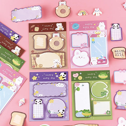 4 Pack Cute Sticky Notes Cartoon Animal Sticky Memo Pads Kawaii Small Self-Stick Memo Note Pad Office School Supplies (Cartoon-1)...