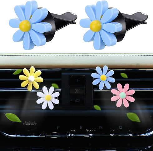 10 Pcs Embroidery Cute Flower Car Accessories Set Floral Steering Wheel Cover Car Air Vent Clips Center Console Armrest Cushion Car Cup Mats Seat ...