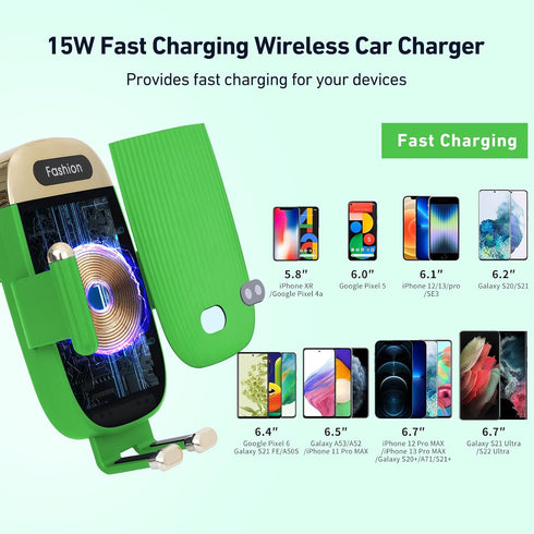 Wireless Car Charger Mount,15W Qi Fast Charger, Wireless Car Charger Smart Sensor Air Vent, Automatic Clamping Phone Holder for iPhone 13/12/11//X...