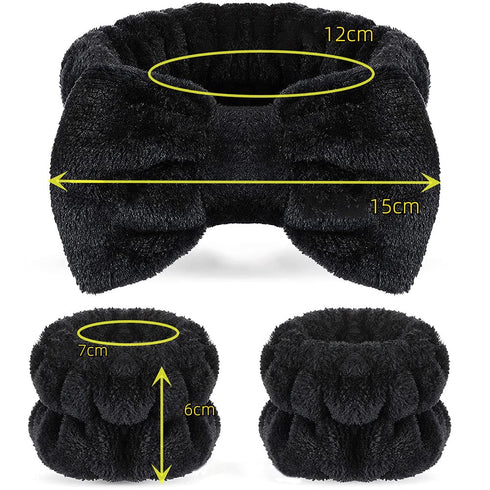 3 Pcs Bow Face Wash Headband Wristband Set Soft Spa Facial Headband Makeup Skincare Headbands Wrist Bands for Washing Face Grey...