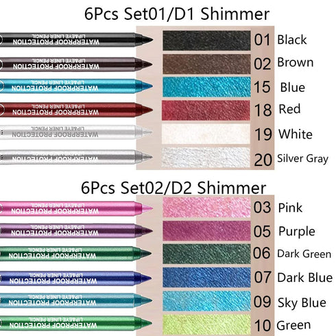 6Pcs White Silver Black Brown Smokey Colored Shimmer Glitter Gel Eyeliner Pencil Pen Set,Eye Liner Shadow Pencils colorful Kit 6??,12??...