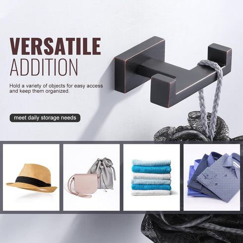 Bathroom Double Towel Hook Bronze Modern Oil Rubbed Bronze Tower Holder - Heavy Duty Coat Robe Hooks for Wall - Stainless Steel Shower Towel Hange...