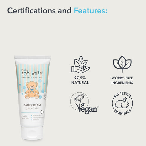 Moisturizing & Nourishing Baby Cream - 98% natural ingredients - Olive & Chamomile Extracts with Bisabolol, Vegan Baby Moisturizer - Hydrates, and...