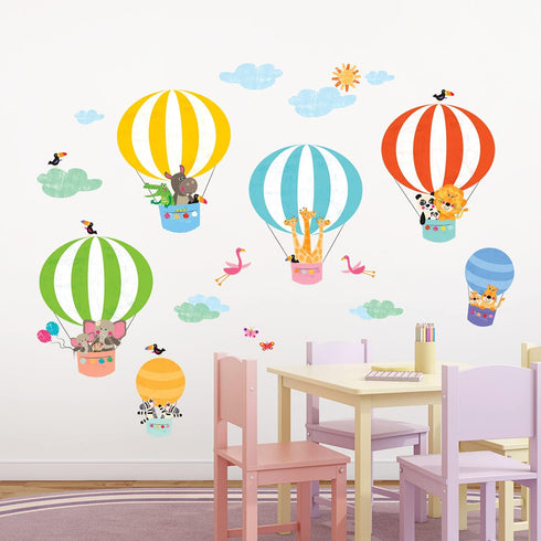 DECOWALL DWL-2010 Animals in Hot Air Balloons Wall Stickers Wall Decals Peel and Stick Removable Wall Stickers for Kids Nursery Bedroom Living Roo...