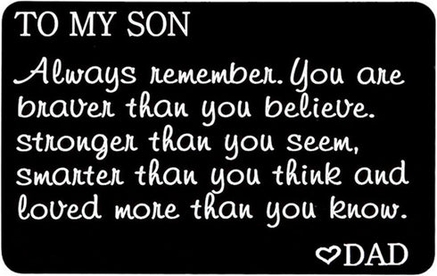 To My Son wallet Insert Cards Inspirational Graduation Birthday Gifts Engraved Always Remember You are Brave Insert Cards from Dad...