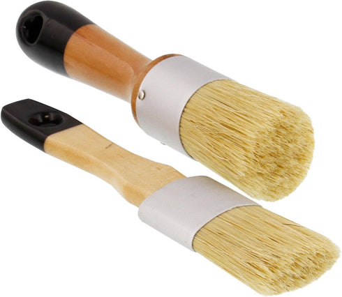 U.S. Art Supply 2-Piece Multi Use Oval and Round Chalk, Wax and Stencil Brushes for Chairs, Dressers, Cabinets and Other Wood Furniture - 100% Nat...