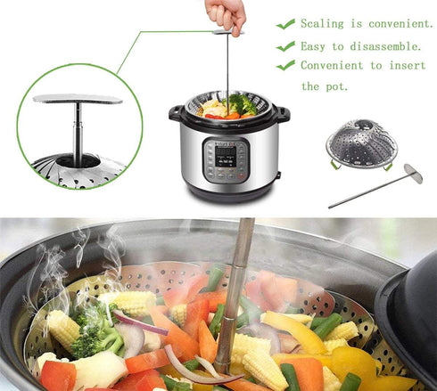 Steamer Basket, Veggie Steamer Basket for Cooking Stainless Steel Folding Vegetable Steamer Insert with Extending Removable Center Handle Expandab...