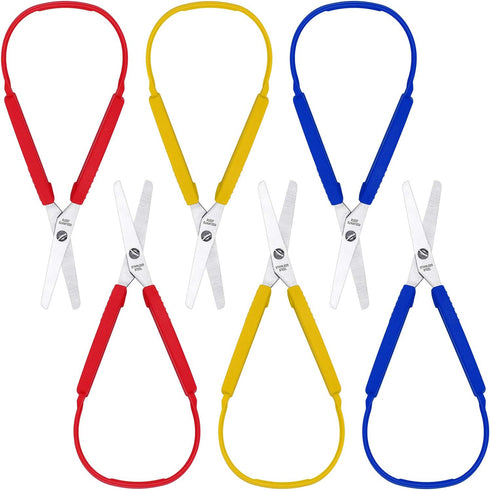 Loop Colorful Grip Scissors Loop Handle Self-Opening Adaptive Cutting Scissors for Children and Adults Special Needs, 8 Inches(Yellow, Red, Blue,6...