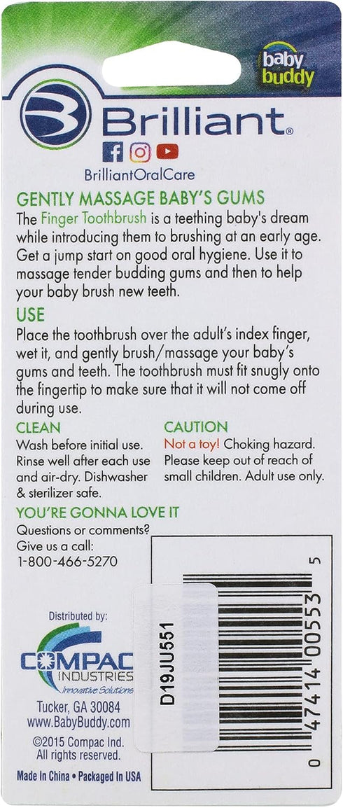 Brilliant Baby Finger Toothbrush - Silicone Gum Massager and Teether Brush for Babies and Toddlers - 3 Months Old and Up, Newborn Essentials for C...