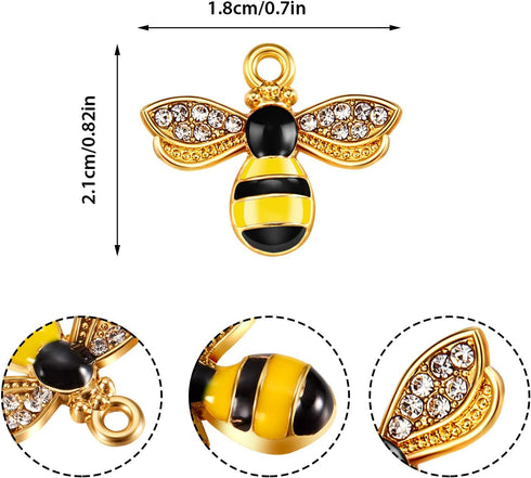 48 Pieces Bee Charms Bee Rhinestone Pendants Honeybee Jewelry Craft Charms with Holes for Jewelry Necklace Earring Bracelet DIY Making Supplies, 1...