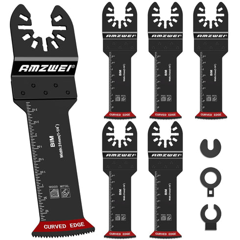 6 Pcs Extra Long Oscillating Tool Blades, Bi-Metal Curved Edge Multitool Blades for Wood with Nails, Metal, Wood, Plastic, Oscillating Saw Blades ...