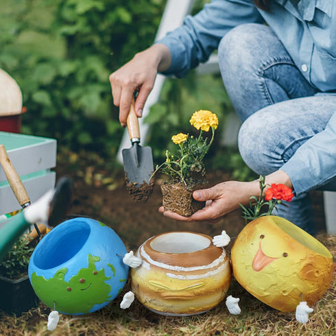 Cinf Mars Flower Pots Doll Shaped Resin Garden Pots Cute Green Plants Flower Pot Lovely Pen Container Modern Decorative Planter Pot for Outdoor or...