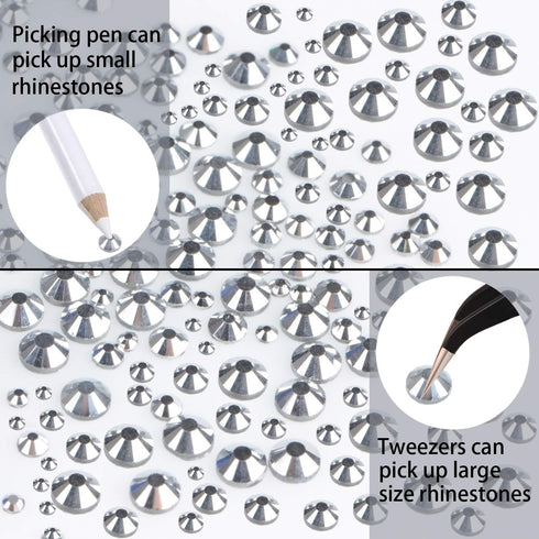 LPBeads 6400 Pieces Hotfix Rhinestones Metallic Silver Flat Back 5 Mixed Sizes Crystal Round Glass Gems with Tweezers and Picking Rhinestones Pen...