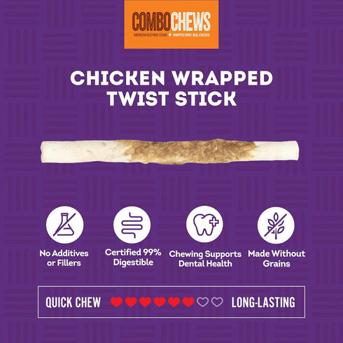 Combo Chews Beefhide Twist Sticks 5" w/Chicken Meat Wrap Dog Chew Treats - 22 Count/1 Pack...