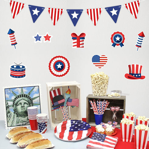 94Pcs US Presidents Government Bulletin Board Classroom Decoration Patriotic Border American Flag Cutouts President Memorial Independence Day Supp...