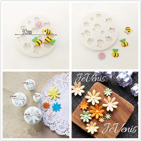 JeVenis Bumble Bee Cake Decoration Set - Bumble Bee & Daisy Flower Fondant Molds for Baby Shower & Gender Reveal Parties...