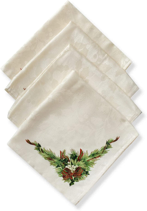 Benson Mills Christmas Ribbons Engineered Printed Fabric Cloth Napkins for Christmas, Winter, and Holiday Tablecloths (19" X 19" Napkins Set of 4,...