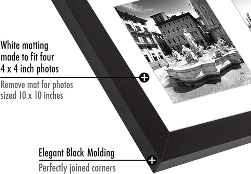 Americanflat 4x4 Picture Frame Collage with Shatter-Resistant Glass - Fits Four 4x4 Photos or Use as One 10x10 Picture Frame - Signature Collectio...