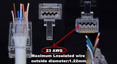PETECHTOOL RJ45 CAT6A CAT6 Pass Through Connectors 23 AWG Cables 50-Pack - End Bold Ethernet 8P8C Gold Plated Modular Plug for Unshielded Twisted ...