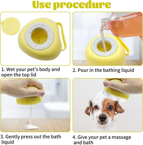 WishLotus Pet Bath Brush, Soft Silicone Cat Grooming Brush Dog Bath Massage Brush Shampoo Dispenser Heart-Shaped Multifunctional Bath Brush for Pe...