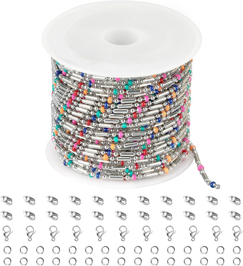 Kyutong 13 Feet/4M Silver Necklace Chains Spool Multicolor Ball Bead Chains for Jewelry Making Solid Stainless Steel Chain on a Roll for Earring B...