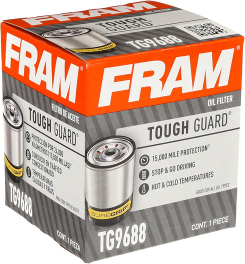 FRAM Tough Guard TG9688 15K Mile Change Automotive Replacement Interval Spin-On Engine Oil Filter for Select Vehicle Model Years, Superior Vehicle...