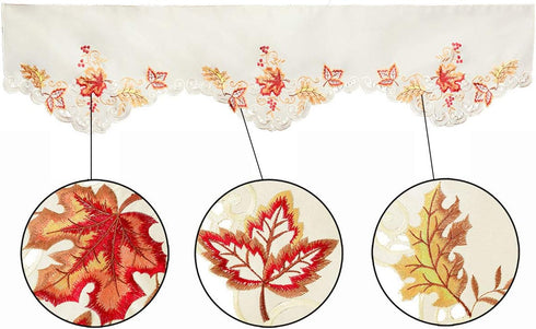Embroidered Maple Leaves Mantel Top Runner Scarf for Thanksgiving and Fall (70 x 17 Inches)...