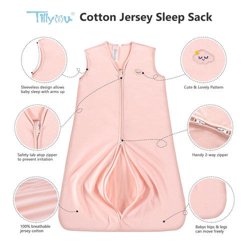 TILLYOU Sleep Sack 1 Pack - Baby Wearable Blanket with 2-Way Zipper, Extra Soft Cotton Sleeveless Sleeping Bag for Infants, 12-18 Months, Solid Pi...