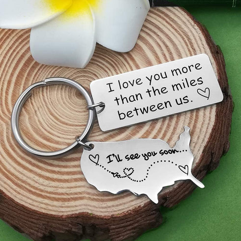 Xiahuyu Long Distance Relationship Gift Keychain I Love You More Than The Miles Between Us Keychain Going Away Gift Girlfriend Boyfriend Gifts Per...