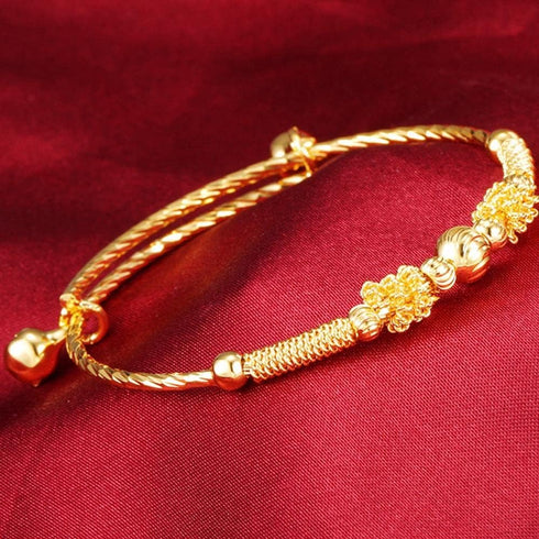 loyoe jewelry 24k Yellow Gold Plated Baby's Bracelet Adjustable Children's Bangle(2pcs/lot)...