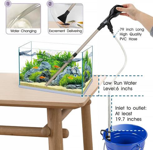 hygger Small Gravel Vacuum for Aquarium, Manual 80GPH Aquarium Gravel Cleaner Low Water Level Water Changer Fish Tank Cleaner with Pinch or Grip R...