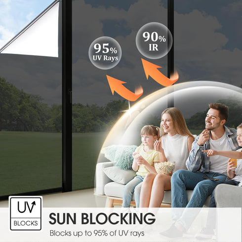 Window Tint for Home Window Privacy Film See Out Not in,Heat Block 95% UV One Way Reflective Window Film Static Cling for Door Window Home Office(...