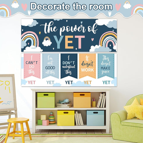 QOUBAI Boho Rainbow Growth Mindset Posters Mindset Classroom Decorations the Power of Yet Banner Positive Mindset Reading Bulletin Board Set Boho ...