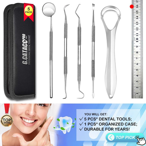 Dental Tools, Dental Pick, Dental Hygiene Kit, Oral Care Teeth Cleaning Tools Set, Stainless Steel Tooth Scraper Plaque Tartar Cleaner, Plaque Rem...