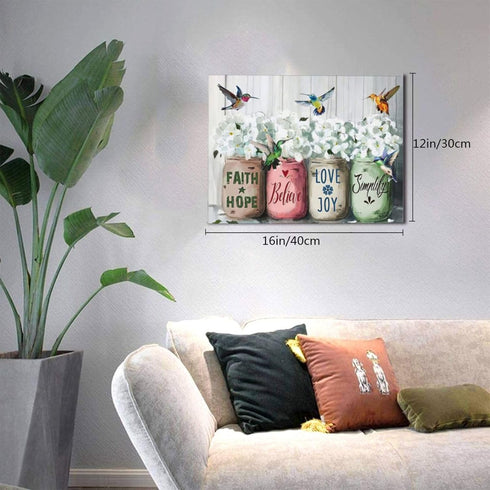 Farmhouse Flower Bathroom Wall Art Motivational Inspirational Quotes Pictures Wall Decor Hummingbird Canvas Artwork Painting Framed Poster Print f...