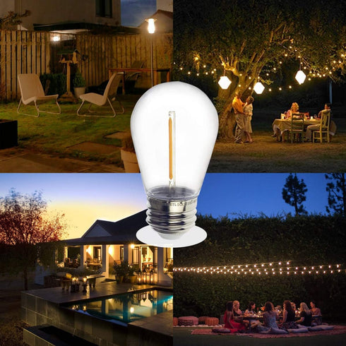 Jslinter S14 1W Outdoor String Lights Bulbs LED, Shatterproof & Waterproof, 2200K Warm White, 11W Equivalent, E26 Base, Edison Vintage Style Repla...