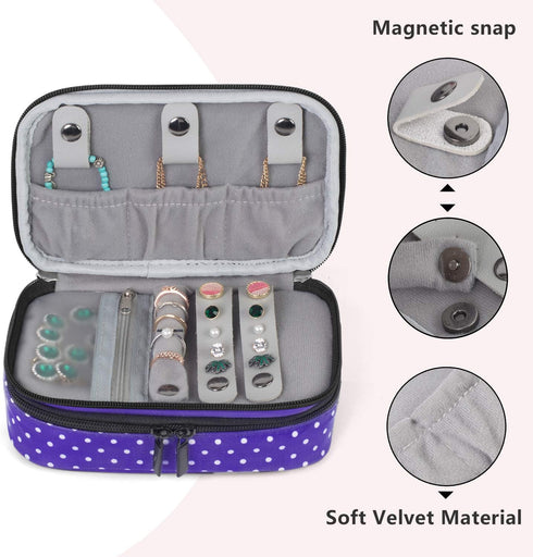 Teamoy Jewelry Travel Case Organizer - Small Storage Bag for Necklace, Earrings, Rings, Watch, Purple Dots...